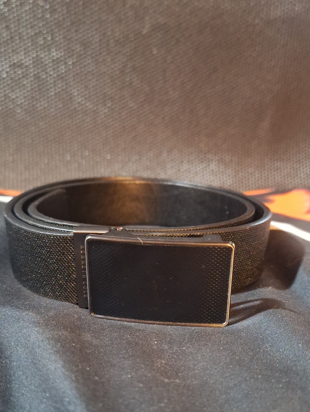 Kenneth Cole Reaction Men's Black  Dress Belt with Rectangular Buckle